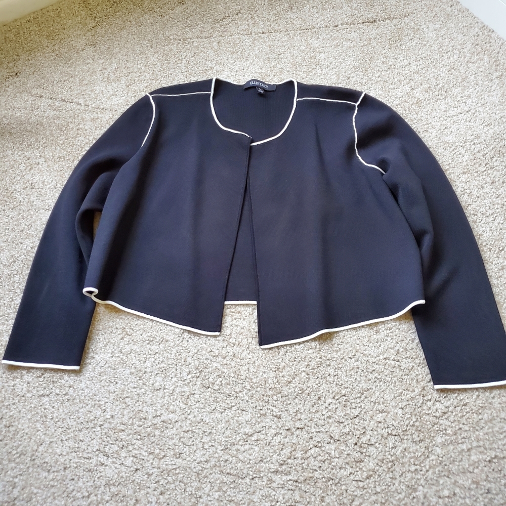 Ellen Tracy | Black Cardigan w/ White Accents